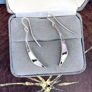 Vintage Mother of Pearl Dangle Earrings Modern Sterling Silver Coastal chic